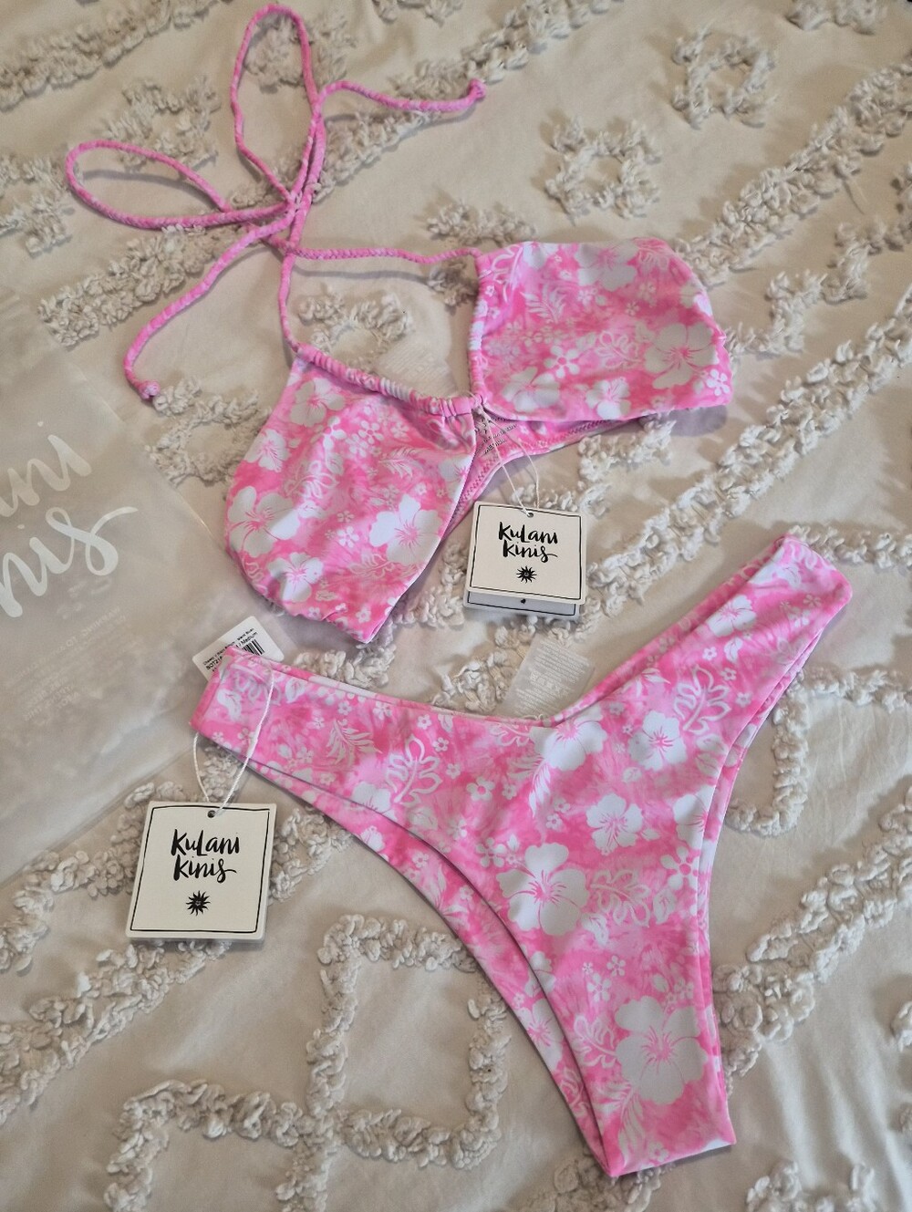 Kulani Kinis Women's Pink Floral Cheeky Bikini SET Medium